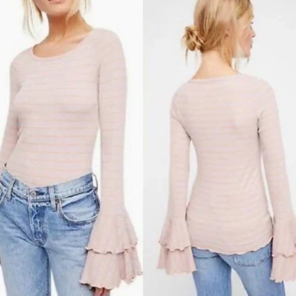 Free People We the Free striped tiered ruffle bell sleeve top size S